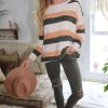 Heart Chenille Knit Sweater: Striped Color Block Cozy