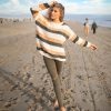 Heart Chenille Knit Sweater: Striped Color Block Cozy