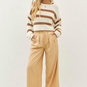 Striped Knit Pullover Oversized Boat Neck Sweater Relaxed